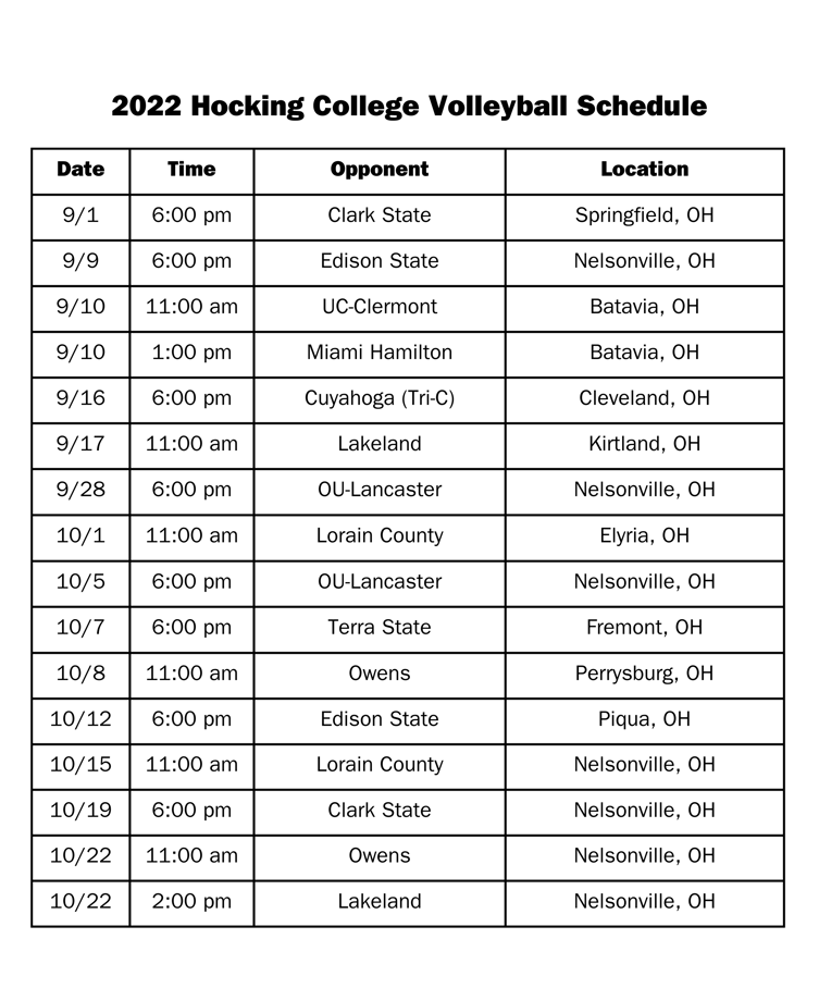 Volleyball Schedule